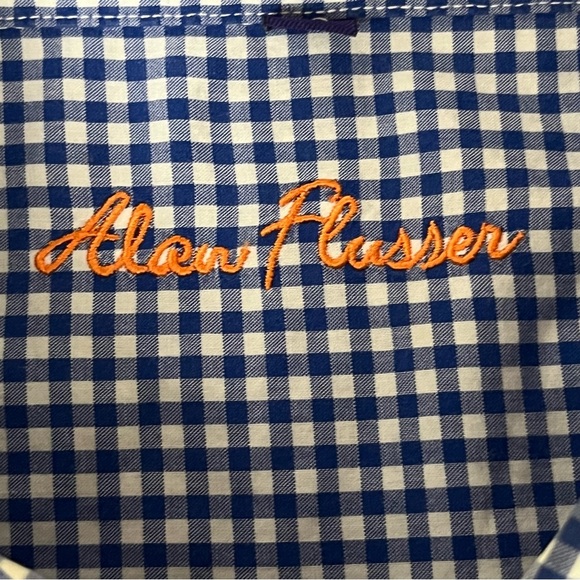 Alan Flusser Men’s Gingham Check Button Down Shirt XL Preppy Coastal Nautical - Picture 9 of 10